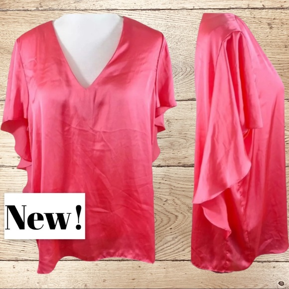 Ruby Ribbon Tops - Ruby Ribbon Coral Pink Flutter Sleeve Shirt- XL